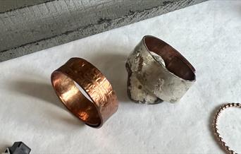 Textured rings in copper and silver