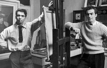 Artists Robert MacBryde and Robert Colquhorn - b/w photo in their studio