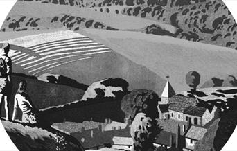 Black and white image of Rodmell from the Downs