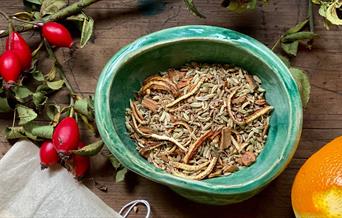 Items needed to make herbal tea