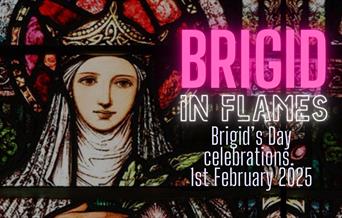 Stained glass image of Brigid