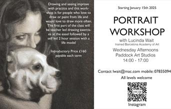 Information about workshop - featuring b/w portrait and course details