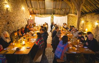 Winter feast in barn setting