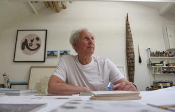 Artist Chris Drury in his studio
