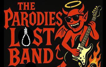 Devil character playing a guitar with halo and sunglasses