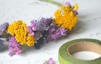 Dried-flower crown and floristry tape