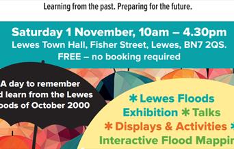 Poster with umbrellas and details of event