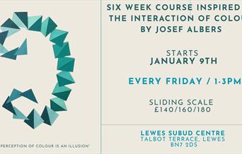 Image of blocks of colour with details of event