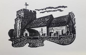 Woodcut of Hamsey Church by Keith Petit