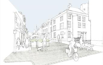 Sketch of Lewes High Street by Nick Wiseman