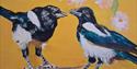 Painting featuring pair of magpies