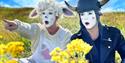 Actors dressed as a sheep and a cow!