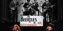 Photo showing the The Beatles in black and white and The Beertles under a roadsign in colour.