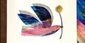 Painting by Lisa Stubbs of bird carrying a flower bud