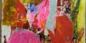 Abstract artwork in pinks, golds and reds