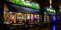 Restaurant front at night