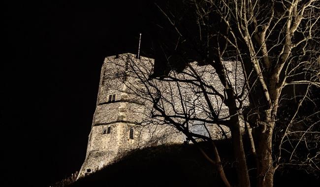 Lewes Castle at night