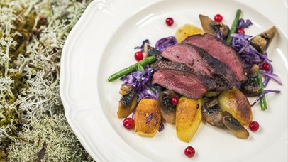 A nicely portioned dinner plate with meat, potatoes and vegetables at Ilsetra. 