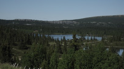 View over a mountain lake. 
