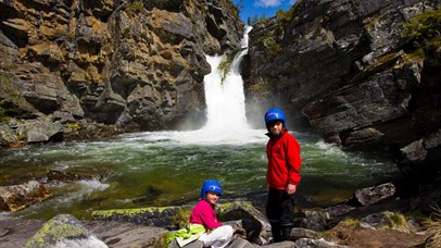 A break by the waterfall - Caving