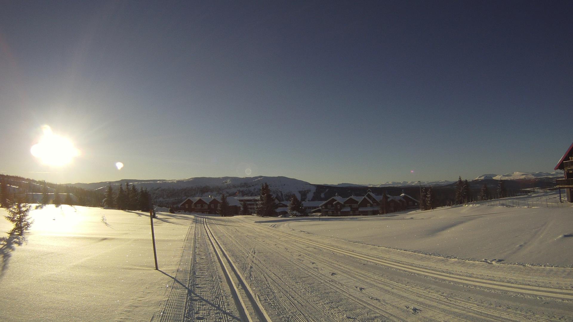 Solnedgang i langrennsløypene på Gålå