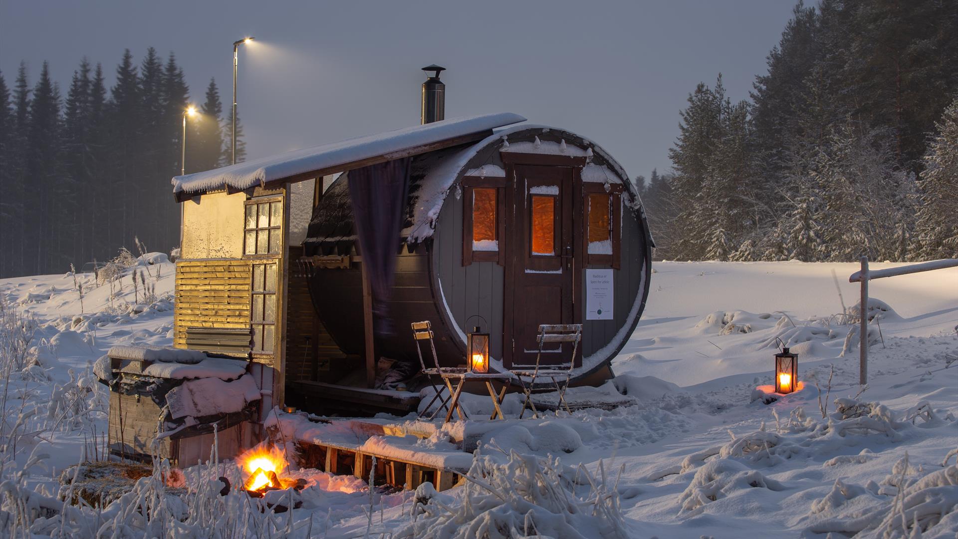 Stemningsbilde vinter ved Kroken Sauna