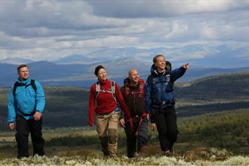 Group of friends walking near by Skeikampen