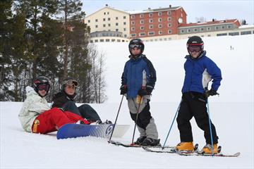 Happy children alpine skiing at Dalseter