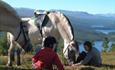 Children and adults enjoying horsebackriding