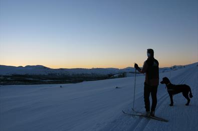 Langrennstur i solnedgang