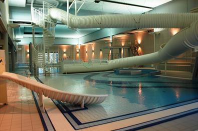 The pool and the slides at Fron Leisure Pool