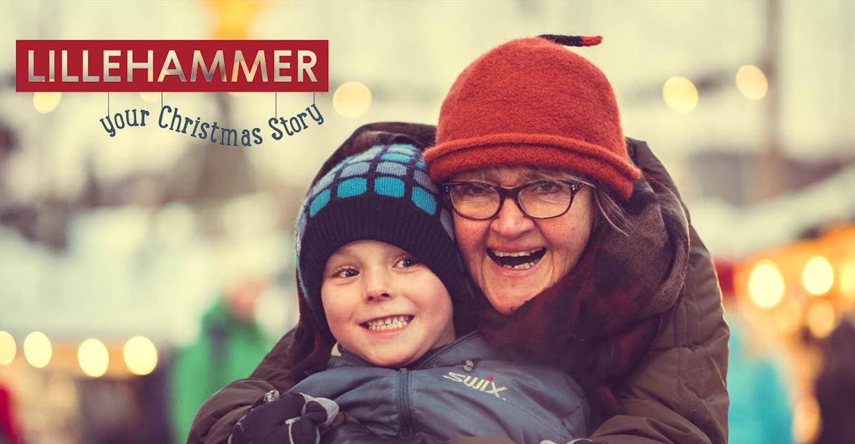 Grandmother and grandchild at Christmas market