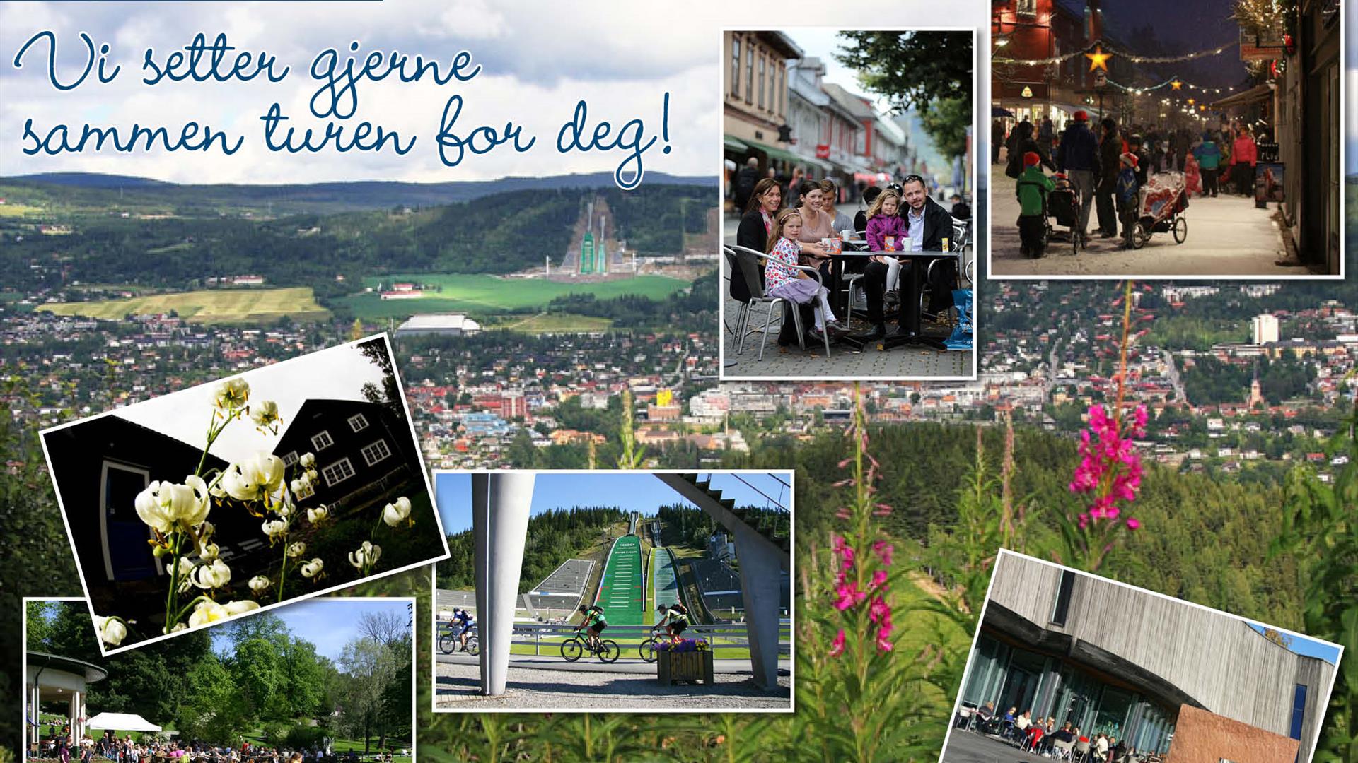Different pictures from Lillehammer : Bjerkebæk, Lysgårdsbakkene, Gågata, Lillehammer Art Museum and the park