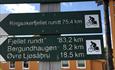 Signs showing many possibilites for biking tours at Sjusjøen
