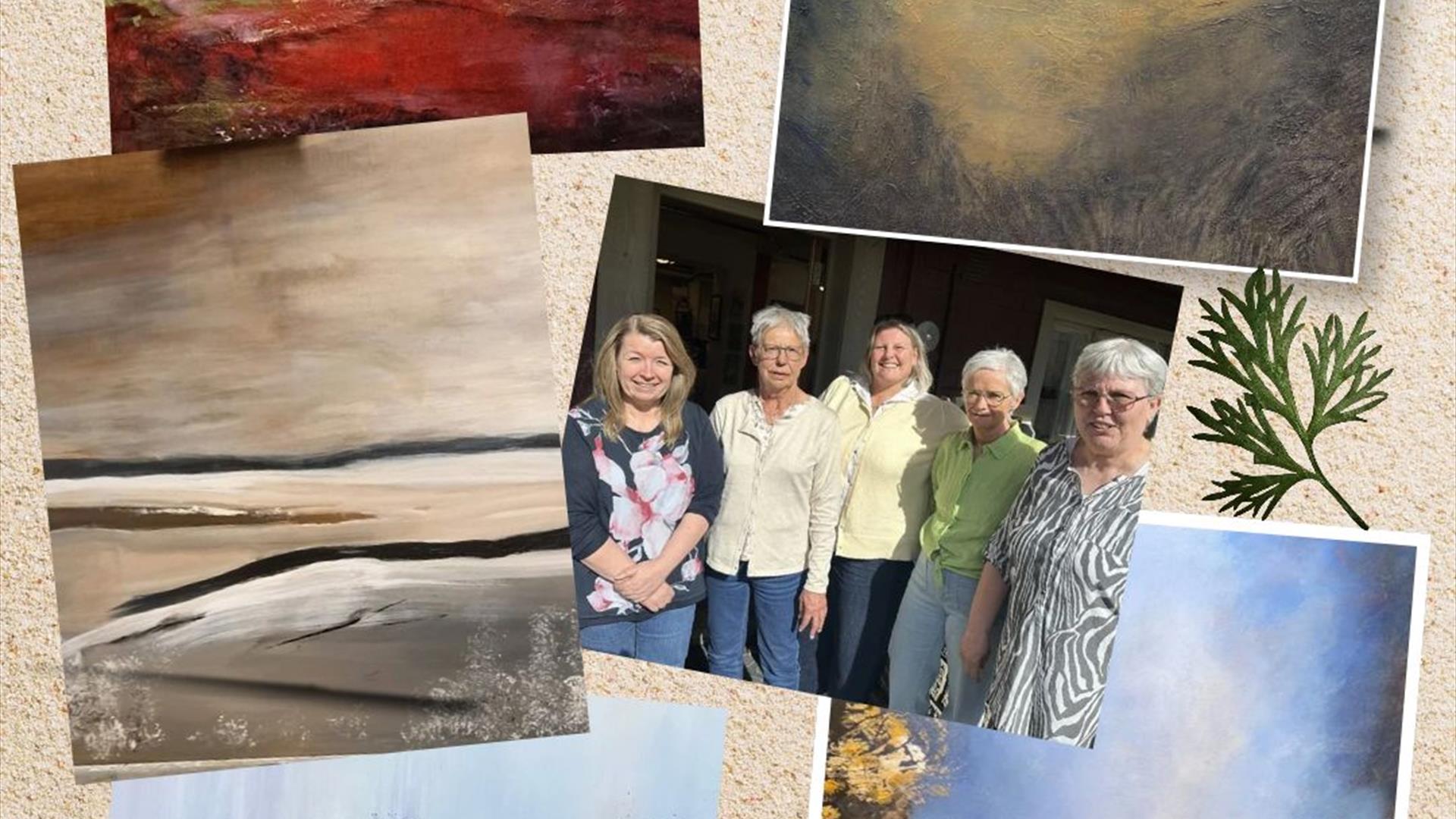 Malerier malt av medlemmene Anne Mette Dahl, Kari Anne Kronstad, Unni L. Berg, Halldis R. Halsten og Gunn M. Erlandsen. Malerier malt av medlemmene Anne Mette Dahl, Kari Anne Kronstad, Unni L. Berg, Halldis R. Halsten og Gunn M. Erlandsen.