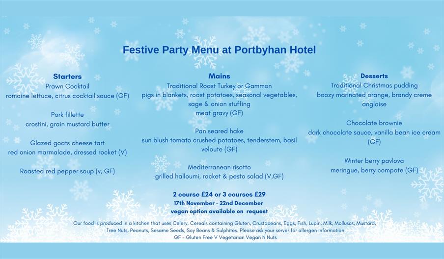 Portbyhan Festive Party Menu