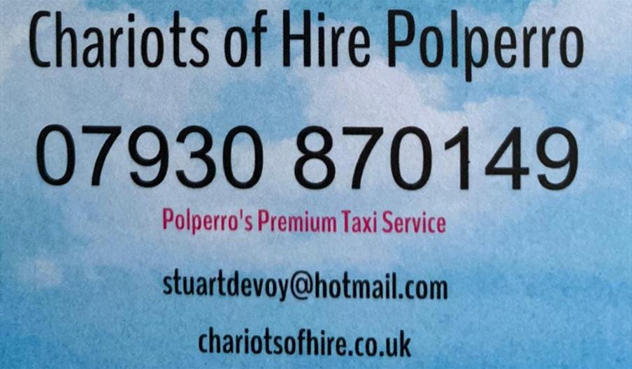 Chariots of Hire, Polperro - business card