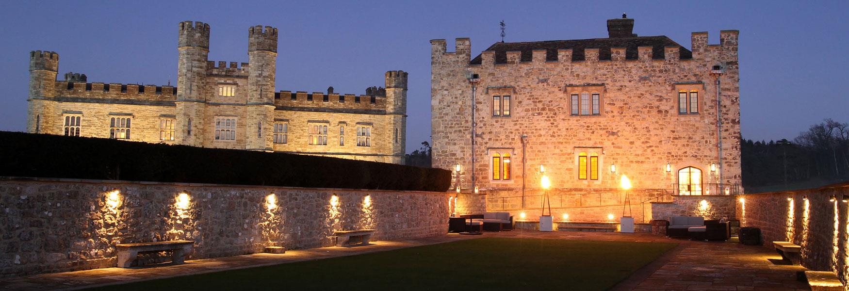 Leeds Castle and the Maidens Tower lit at night