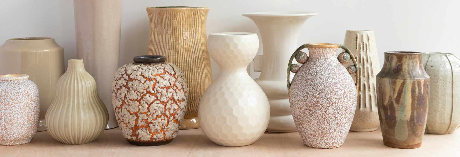 Pottery vases on a shelf