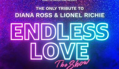 Endless Love: The Show poster with neon text on a sparkling purple and blue background.