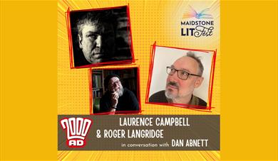 Maidstone LitFest poster featuring Laurence Campbell, Roger Langridge and Dan Abnett.