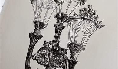 A sketch of an ornate lamppost