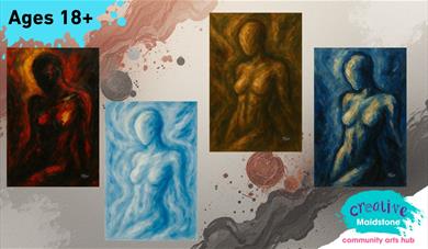 female nude silhouettes in oil paintings on a painterly background