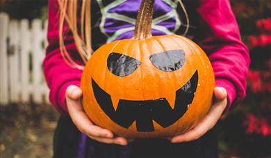 Pumpkin with face etched in.