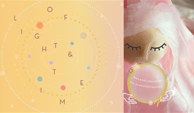 Of light and time text next to an angel kissing a globe