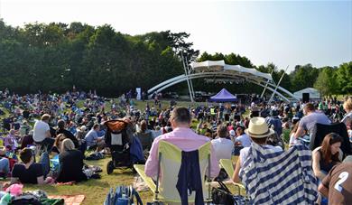 View of stage behind audience