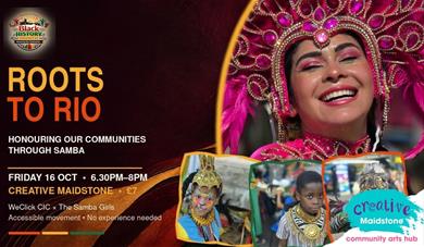 Samba dancer and three children in samba costume