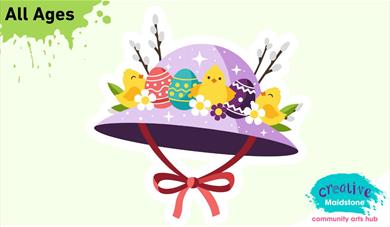 A colourful Easter bonnet with chicks and easter eggs round the rim
