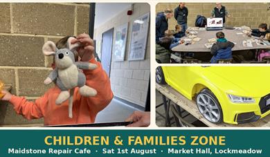 Children and families taking part in the Maidstone Repair Cafe & CAN Zone at Market Hall, Lockmeadow