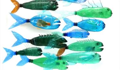 Plastic fish made out of recycled bottles